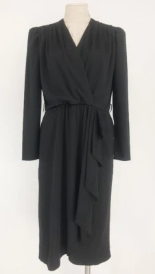 Vestido Vintage Alison Peters Negro Envolvente Volantes Talla Clásico Pequeño Negro Vestido  Foto 1 de 4