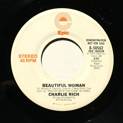 Charlie Rich *Beautiful Woman* *Promotional Copy* 45 rpm Vinyl 7" Single 8-50562 - Image 1 of 4