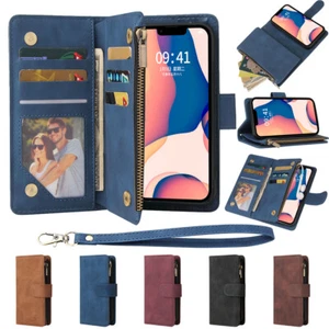 Zip Wallet Case Leather Flip Phone Cover For iPhone 16 15 13 12 Mini 17 Pro Max - Picture 1 of 17
