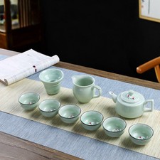 NEW Fish Relief Chinese Celadon Tea Set Kung Fu Tea Cup Pitcher Tea Strainer Kit