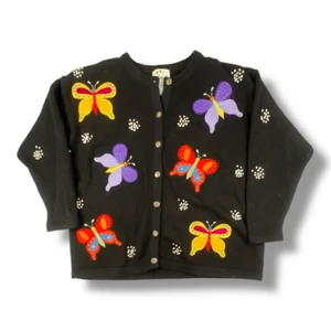 Vintage Quacker Factory Colorful Butterfly Grandma Core Cardigan Sweater 1X - Picture 1 of 7