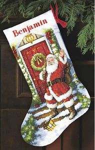 Kit Punto de Cruz ~ Medias de Navidad Bienvenida Papá Noel Colección Dorada #70-08901 - Imagen 1 de 3