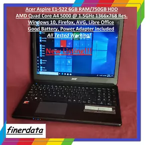 Acer Aspire E1-522 Windows 10 6GB/750GB 1.5GHz Laptop - Picture 1 of 8