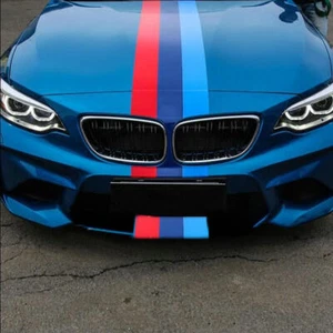 Bonnet Car Sticker For BMW Engine Hood Tricolor Racing Stripe Vinyl Decal - Imagen 1 de 4