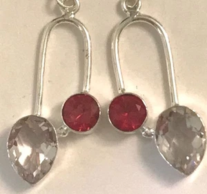 ❤️PENDIENTES DE TOPACIO BLANCO Y PIEDRAS PRECIOSAS DE RUBELITA ROSA ~ PLATA ESTERLINA 2" .925 NUEVOS❤️ - Imagen 1 de 5