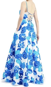Women’s Juniors Formal Dress Size 5 City Studio Satin Blue Turquoise Floral Prom - Picture 1 of 7