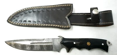 Cuchillo Full Tang Hoja "Damasco" Fija 6" Hecho a Medida con Funda de Cuero Foto 1 de 3