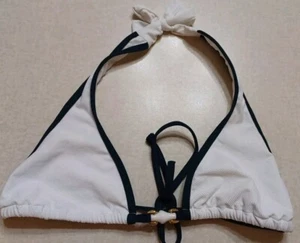 Letarte Bikini Top Size Large White Navy Trim Beach - Picture 1 of 4