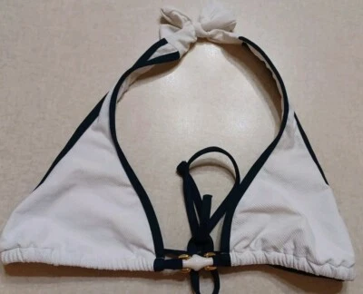 Top de bikini Letarte talla grande blanco azul marino ribete playa Foto 1 de 4