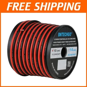 10 Gauge Silicone Wire 50ft Red Black 2 Conductor for LED Light Extensions - Picture 1 of 10