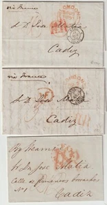 1844 WRAPPER & 2 1850s LETTERS LONDON PAID POSTMARKS 3 POSTAGE RATES JOSE MATIA - Picture 1 of 3
