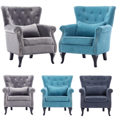 IDEAL-HOME6606 Fireplace Armchair Chesterfield Luxury Tufted Button Wing Back Chair Tiger Sofa