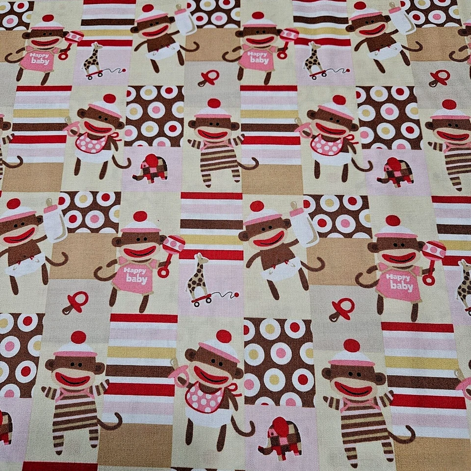 17" Zoe & Zack Bethany Shackleford Quilting Treasures Sock Monkey Pink - Image 1 of 3