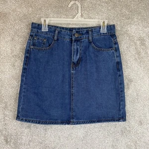 New Fashion Skirt Womens Large Blue Denim Front Zip Pockets Jean NEW- 6211 - Picture 1 of 14