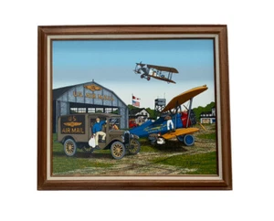 H. Hargrove Framed Serigraph Oil Painting U.S. MAIL BIPLANES 28" x 24" Vtg - Picture 1 of 11
