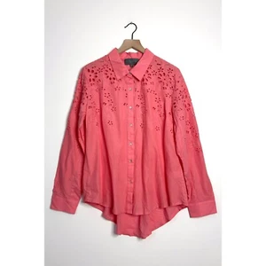 SUNDAY IN BROOKLYN Eyelet Embroidered Button Down Shirt Tunic Pink size XL NWOT - Picture 1 of 6