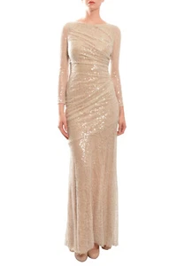 Carmen Marc Valvo Langarm Spitze Pailletten Illusion Meerjungfrau Kleid Nude Gr. 8 & 10 - Bild 1 von 6