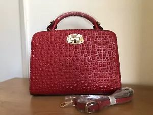 Top Handle Satchel Purse  Red Crossbody Shoulder Bag Textured PU Leather Handbag - Picture 1 of 10