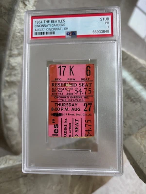 🔥🔥RARE VINTAGE BEATLES 8/27/1964 CINCINNATI GARDENS TICKET STUB PSA!🔥🔥 - Image 1 of 2
