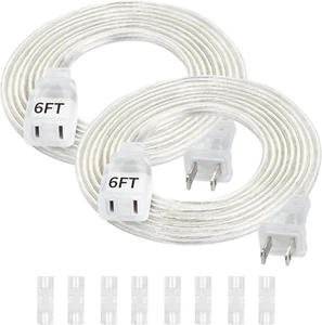 Extension Cord 6 Feet, 2 Pack Clear Extension Cord, Ul-Certified Power Cord Exte - Picture 1 of 7