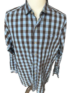 Camisa Tommy Bahama Pima Algodón Azul/Marrón Cuadros Búfalo Para Hombres Manga Larga Grande - Imagen 1 de 7