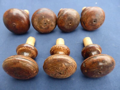 7 gros boutons bois tourné ancien tiroirs commode meuble Dia. 3,6 à 4,1 cm - Photo 1/3