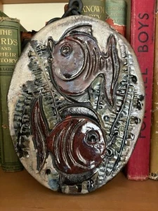 Vintage Studio Pottery Fish Oval Wall Plaque with Hook - French Wall Art ? - Picture 1 of 8