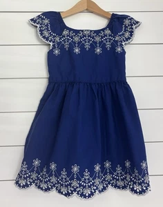Girls GYMBOREE Sz 7 Dress Blue Belle Cotton Flutter Sleeve Eyelet Detail - Picture 1 of 6
