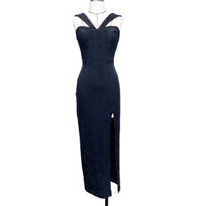 Vintage L.A. Glo Womens Black Glitter Dot Side Slit Grecian Neck Dress - Picture 1 of 8