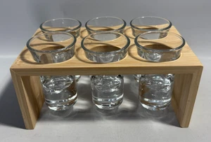 Set of 6 Shot Glasses with Wooden Stand, Heavy Thick Bottom Glass - Picture 1 of 3