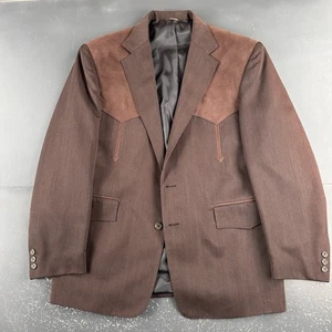 VTG Pagano West Blazer Mens 42 R Chocolate Brown Sueded Yokes Striped Smiles USA - Picture 1 of 10