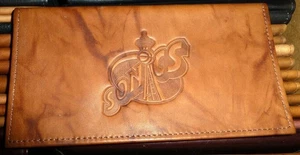 CHECKBOOK SEATTLE SONICS brown leather embossed NEW flat D - Picture 1 of 1