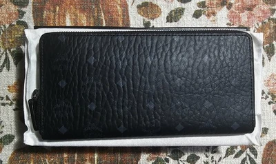 MCM Grande Cremallera Alrededor Negro Visetos Cremallera Larga Cartera Unisex con Bolsa para el Polvo y Etiqueta de Caja Foto 1 de 4