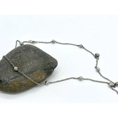 Collana stazione sfera in argento, delicata catena lunga di perline gioielli ... - Immagine 1 di 4