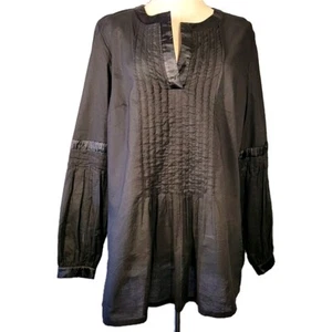 Du Vour Women's Long Sleeve Black Textured Pintuck Top Size Small Peasant Goth - Picture 1 of 10