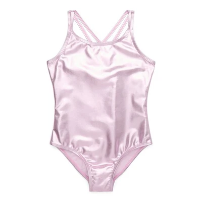 Traje de baño de una pieza metálico de tul rosa Wonder Nation para niña - Talla: XS (4-5) Foto 1 de 2