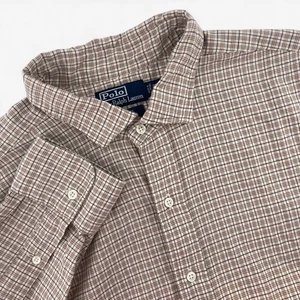 Polo Ralph Lauren 2XB Big Estate Classic Fit Check Plaid Long Sleeve Shirt Brown - Picture 1 of 8