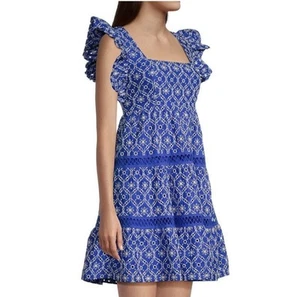 Lilly Pulitzer MORRIE Dress Size 8crochet Grotto Flutter Eyelet tiered peasant - Picture 1 of 8