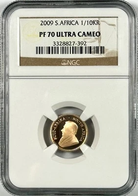 2009 SOUTH AFRICA GOLD 1/10 KRUGERRAND 1/10KR NGC PF 70 ULTRA CAMEO–LOW MINTAGE! - Image 1 of 4