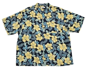 Vintage Tommy Bahama 2XL 100% Seide Hawaiihemd gelb blau Blumenmuster - Bild 1 von 3