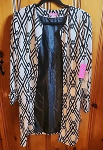 Isaac Mizrahi Open Front Prague Cardigan Jacket Medium Ivory & Black Size 14 NWT - Picture 1 of 5