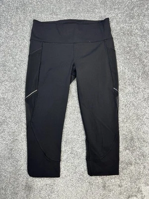 Lululemon Pace Rival Crop 紧身裤女式 8 黑色弹力网眼细节中腰 — 第 1/4 张图片