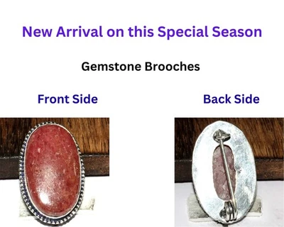 Broches de tulita rosa exclusivos enchapados en plata 925 prendedores piedras preciosas 1,4" GW Foto 1 de 3