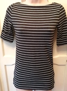 BNWT Ralph Lauren short sleeve top navy with silver metallic stripes Size xs 8 - Picture 1 of 8