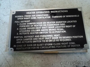 M151 MUTT FAMILY HEATER INSTRUCTION DATA PLATE 10939573 NSN: 9905-00-901-8666 - Picture 1 of 1