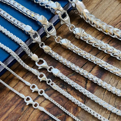 Real Solid 925 Sterling Silver Square Franco Mens Chain Bracelet or Necklace - Image 1 of 4