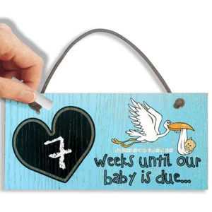 #811 Weeks Until Baby Is Due Chalkboard Hanging Plaque Baby Shower Pregnancy - Picture 1 of 4