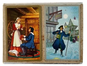 Congress 606 Playing Cards, 2-Decks, 1950s Colonial Era Art, Gold/Silver Edges - Picture 1 of 5