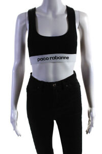 Paco Rabanne Womens Logo Elastic Racerback Sports Bra Black White Size XS