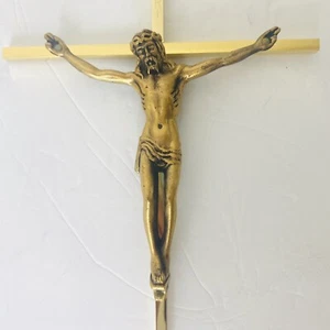 2 latón crucifijo INRI con tono dorado cruz de Jesús 10""x5"" religioso colgante de pared - Imagen 1 de 10